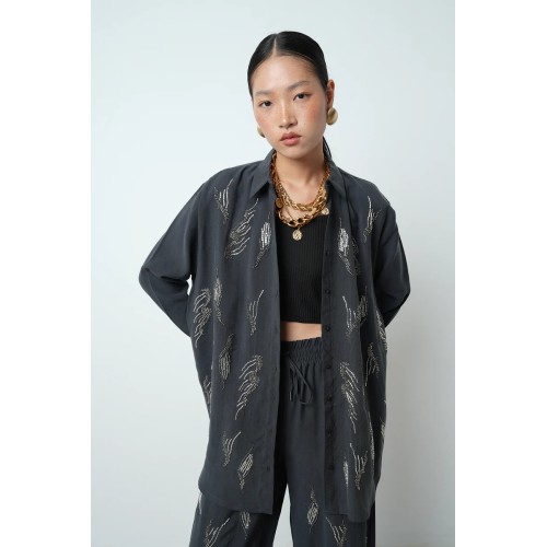 Tensel İşlemeli Gömlek - Antrasit