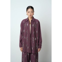 Tensel İşlemeli Gömlek - Mürdüm