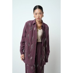 Tensel İşlemeli Gömlek - Mürdüm