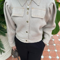 Bomber Triko Ceket - Bej