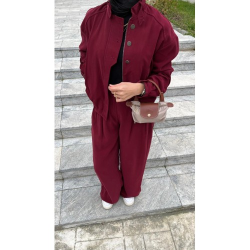 Tensel Düğme Detaylı Takım - Bordo Tensel Düğme Detaylı Takım - Bordo