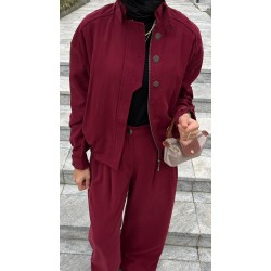 Tensel Düğme Detaylı Takım - Bordo