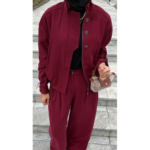 Tensel Düğme Detaylı Takım - Bordo Tensel Düğme Detaylı Takım - Bordo
