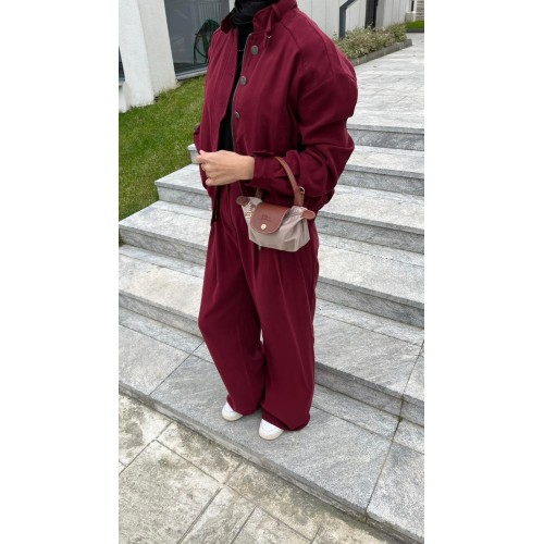 Tensel Düğme Detaylı Takım - Bordo Tensel Düğme Detaylı Takım - Bordo
