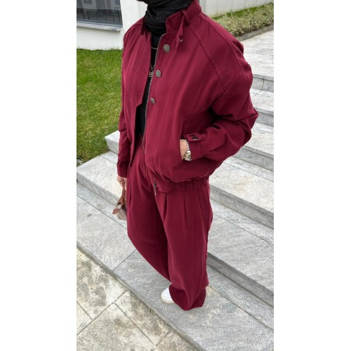 Tensel Düğme Detaylı Takım - Bordo Tensel Düğme Detaylı Takım - Bordo