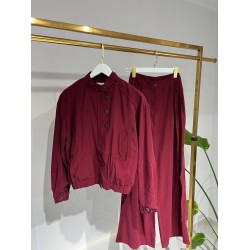 Tensel Düğme Detaylı Takım - Bordo