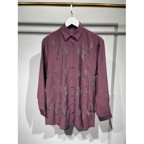 Tensel İşlemeli Gömlek - Mürdüm