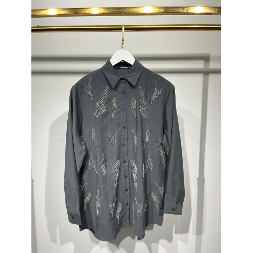 Tensel İşlemeli Gömlek - Antrasit