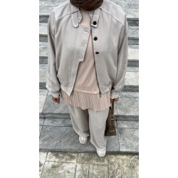 Tensel Düğme Detaylı Takım - Bej