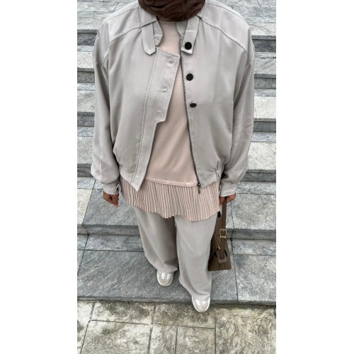 Tensel Düğme Detaylı Takım - Bej