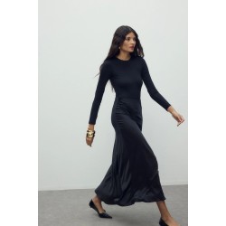 Saten Kloş Etek - Siyah