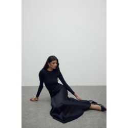 Saten Kloş Etek - Siyah