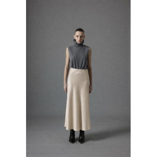 Saten Kloş Etek - Bej