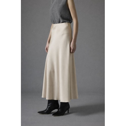 Saten Kloş Etek - Bej