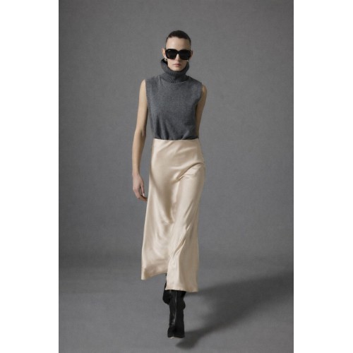 Saten Kloş Etek - Bej