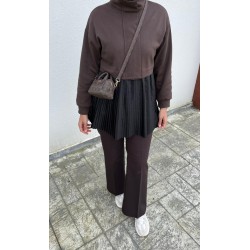 Pilise Detaylı Sweatshirt - Kahverengi