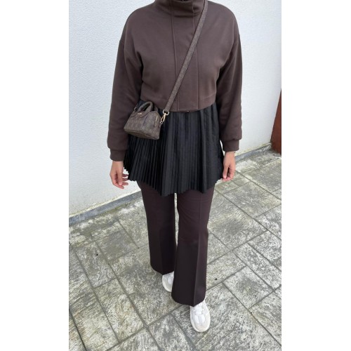 Pilise Detaylı Sweatshirt - Kahverengi