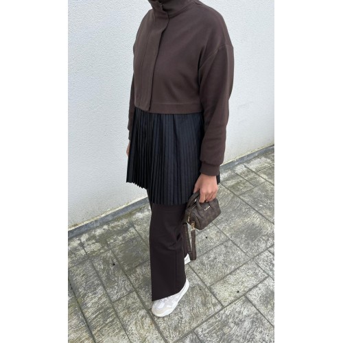 Pilise Detaylı Sweatshirt - Kahverengi